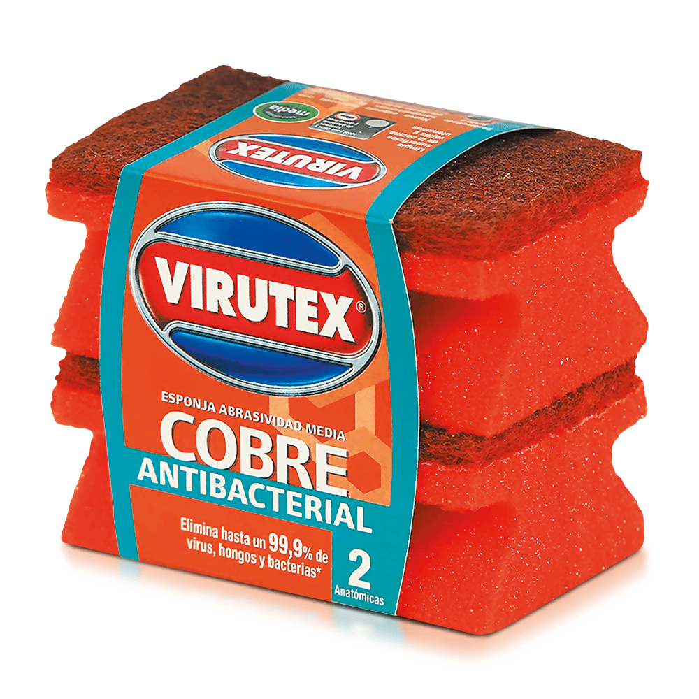 Esponja x2 antibacterial con nanopartículas de cobre abrasividad media acanalada